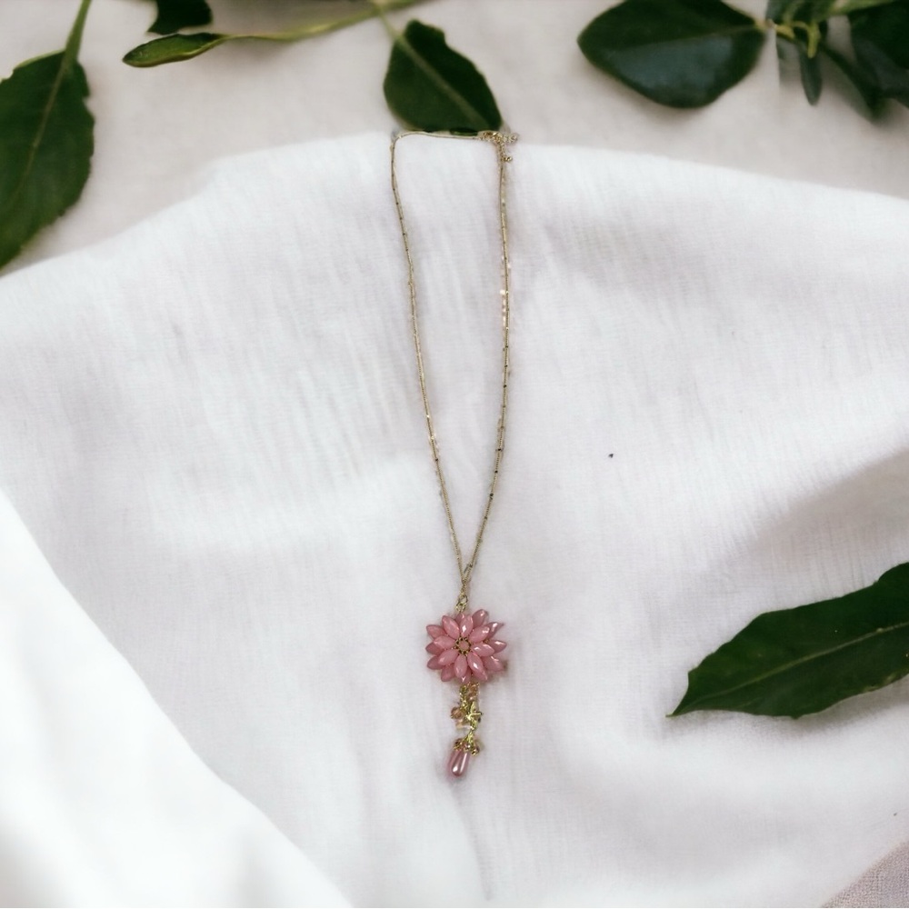 Pink Flower Pendant Necklace - Picture 2 of 7